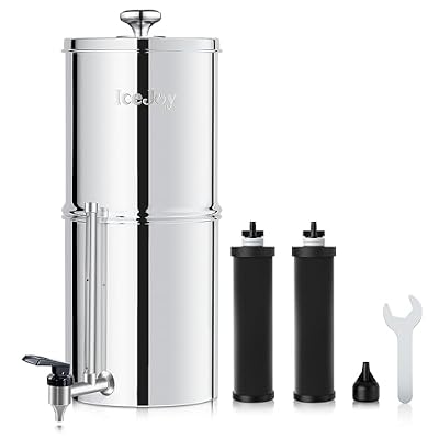 IceJoy Gravity Water Filtration System 2.25 Gallon - 304 Stainless Steel Countertop System, Chlorine Reduction, NSF/ANSI 42 Certification