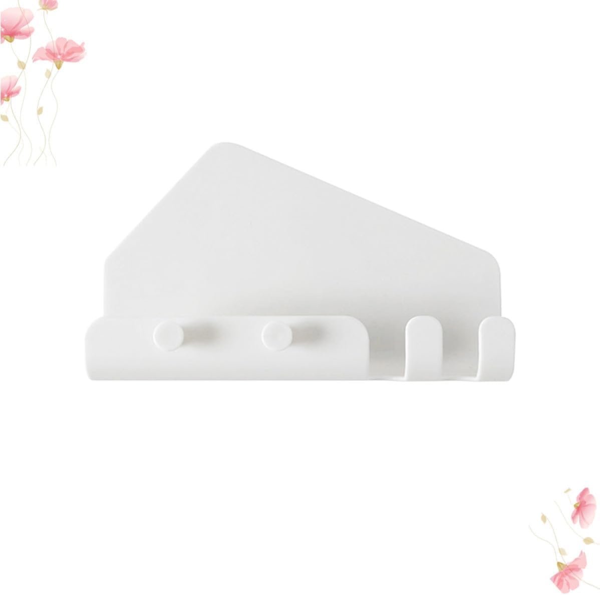 Wall Mounted Phone Stand Holder White Pp Material with 4 Hooks 2pcs Traceless Sticky Charging Shelf for Cellphones and Shavers for Bedroom and Headboard Organization