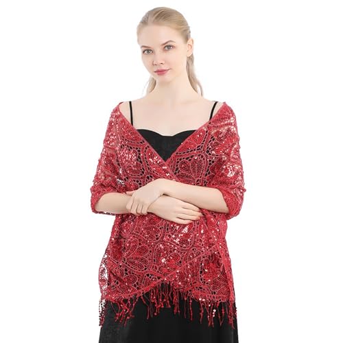 Sequin Lace Shawls & Wraps - Sparkling Evening Dress Scarf with Tassels, Wedding Party Accessories for Bride Bridesmaids