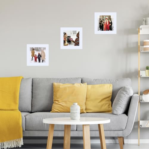 Image of JCJMY 4x4 Picture Frame White for Wall Hanging or Tabletop, Wall Mounting Horizontally or Vertically, 4 x 4 Wall Gallery Poster Photo Frame with Shatter Resistant Plexiglass, White
