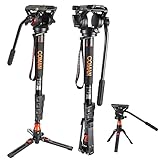 COMAN 71' Camera Monopod with Feet, Professional Video Monopod Tripod with Pan Tilt Fluid Head,...