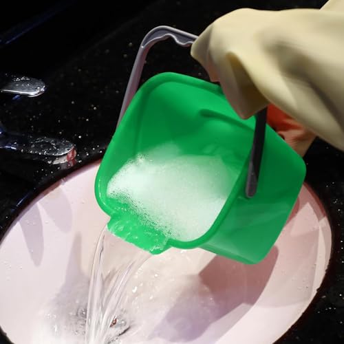 Image of Yaomiao 4 Pcs Cleaning Bucket 3 Qt Sanitizing Bucket,Red,Yellow,Blue,Green | Restaurant Small Square Detergent Pail with Measurements Spout and Handle, for Home, Kitchen, Office, Commercial Use