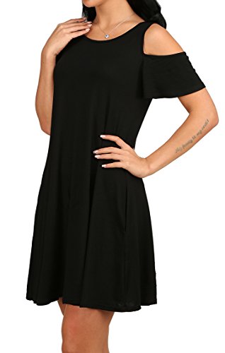 Ofeefan Lady's Casual T-Shirt Sleeveless Swing Dress Tunic Tank Top Dresses Black M #TOP1
