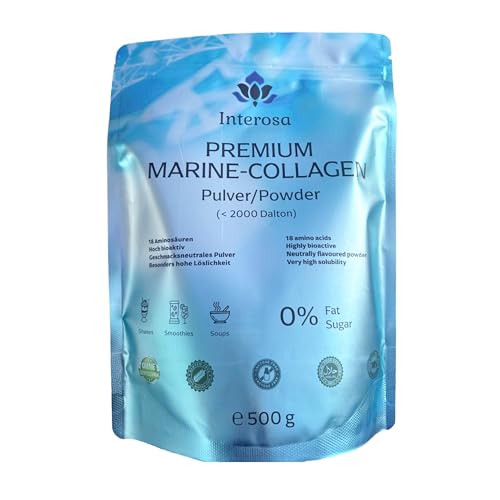INTEROSA Colágeno en polvo 500 g – Multi colágeno Complex 5 tipos: 1, 2, 3, 5, 10 – Péptidos de membrana de cáscara de huevo de alta calidad – insípido (colágeno de pescado)