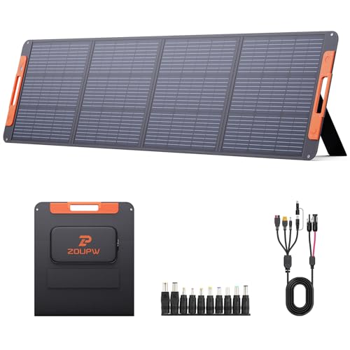 Upgraded 200 Watt Portable Solar Panel with Solar Angle Guide,20V Foldable Solar Charger for Power Station,23.5% High Efficiency IP67 Waterproof 4 Adjustable Kickstands for Camping RV Hurricane