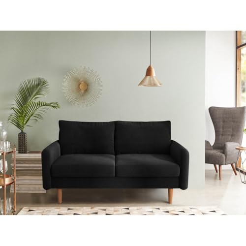 Image of Morrone Velvet Loveseat 2-Seater Sofa, Modern Upholstered Couch for Living Room, Bedroom and Office, Plush Cushion Accent Seating Furniture (Black, 2 Seater)