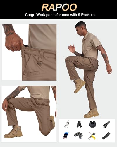 Image of Rapoo Ripstop Water Resistant Cargo Tactical Pants for Men EDC Hiking Work Military Army Pants with 9 Pockets