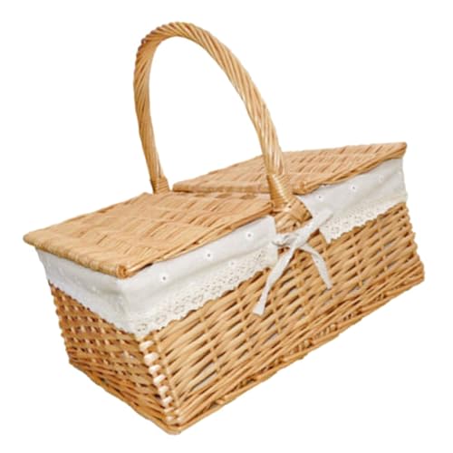 MHADBKH Cesta de mimbre tejida a mano con tapa para verduras, frutas, juguetes, organizador con forro, cesta de almacenamiento multiusos