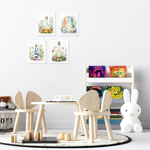 Image of CHDITB Science Classroom Framed Canvas Wall Art, Botanical Scientific Explore Artwork, Nature Chemistry Wall Decor, Glassware Poster Microscope Art Prints For Middle School Laboratory Lab Decor-8 inchX10 inch