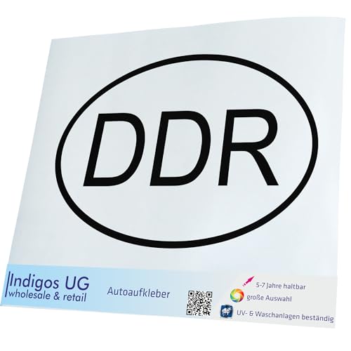 INDIGOS UG Auto Aufkleber Auto - 160x110 mm - DDR - schwarz - konturgeschnittener Autoaufkleber ohne Hintergrund - Selbstklebender Sticker für Auto Fenster Bus oder LKW - UV-beständig & wetterfest