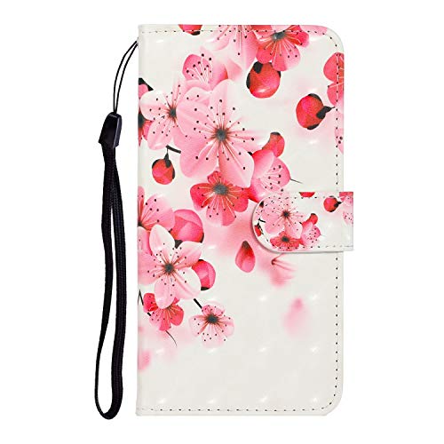 Boloker Coque Compatible Samsung Galaxy A6 Plus [avec Verre Trempé], Coque 3D PU Cuir Flip Housse Étui Rabat Cover Case Wallet Portefeuille Support avec Porte-Cartes Pochettes Case (Fleur 1) Cover