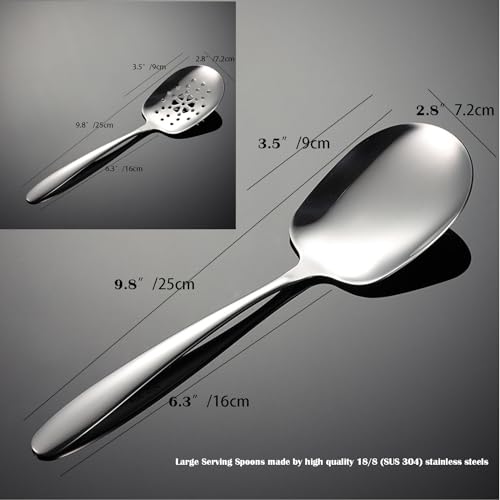 X-Large Serving Spoons Set, 9.8 Inch Slotted Spoon and Serving Spoon, 18/8 Stainless Steel Cooking Spoon, Mixing Spoon, Buffet Serving Utensils, Pack of 2 - Image 4