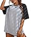 Remidoo Womens Short Sleeve Oversized T Shirt Color Block Crew Neck Casual Tee Tops Grey Medium