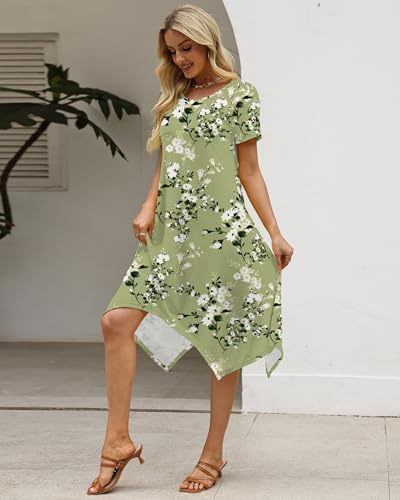 Image of COSSEN Women's 2026 Summer Midi Dress Crew Neck Short Sleeve Casual Tshirt Flowy Loose Sundress with Pockets