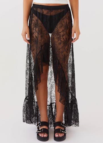 Cicy Bell Womens Lace Maxi Skirt Summer High Low Asymmetrical Sheer Y2K Sexy Beach Cover-up Long Skirts2
