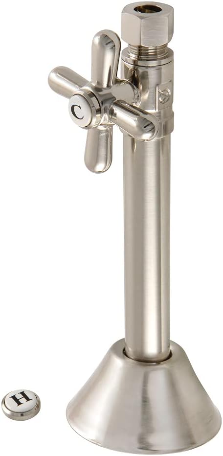 Kingston Brass CC83257X 1/2" Sweat x 3/8" O.D. Comp Straight Shut Off Valve with 5" Extension, Brushed Brass