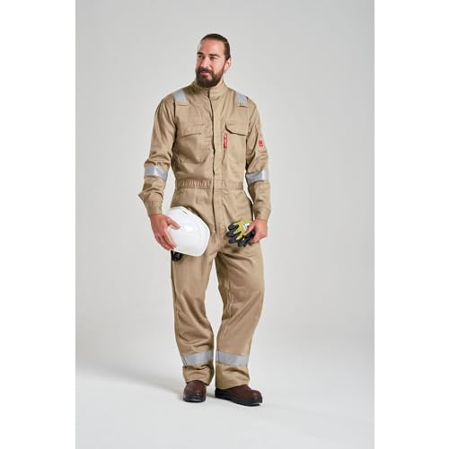 Image of Portwest FR94 Bizflame Fire Resistant Coverall with FR Reflective Tape ASTM NFPA, Khaki, 4XL