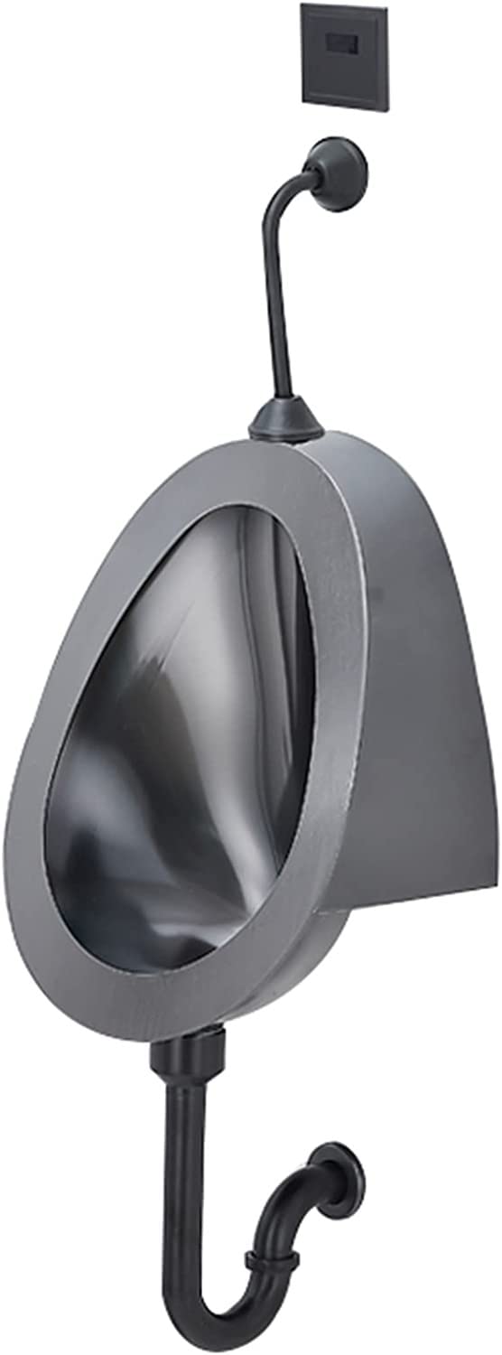 GTHTUHFD Wall-Mounted Stainless Steel Black Urinal, Automatic Sensor Urinal For Men Toilet Urine Diverter, Hotel/Airport High-Efficiency Flush Urinal, Anti-Splash And Odor- U