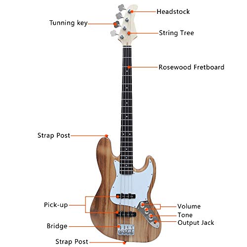 Waful Electric Bass Guitar, Starters Acoustic Bass Guitar Beginner Kit Full Size 4 String SS Pick Up with Guitar Bag, Strap, Amp Wire, Wrench Tool, Plectrum for Starter Gift Burlywood