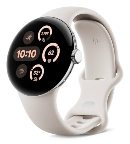 Image of Google Pixel Watch 3 (41 mm) Android smartwatch with heart rate tracking, advanced running from Fitbit, fitness insights, 24-hour battery - Polished Silver Aluminium Case - Porcelain Active Band - LTE
