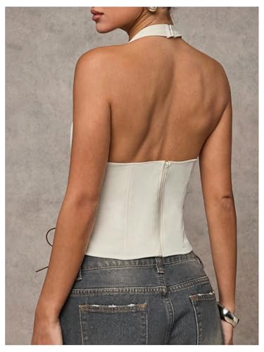 MakeMeChic Women's Y2K Halter Corset Crop Tops Cowboy Chic Lace Up Sleeveless Cami Top2