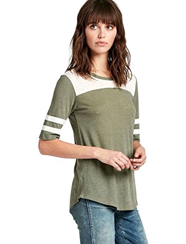 Lucky Brand - Women's - Varsity Striped Elbow Sleeve Football Tee (X-Large, Green)