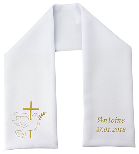 Boutique Magique Etole Echarpe de Baptême Personnalisée et Brodée (M, Blanc)