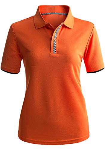 Clovery Women's Golf Wear Two Tone Collar Short Sleeve Basic Polo Top Orange 2Xl Plus Size #TOP9