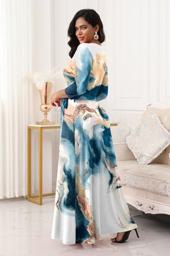 Image of FANDEE Plus Size Maxi Dress for Women Casual Summer Sundress V-Neck 3 /4 Sleeve
