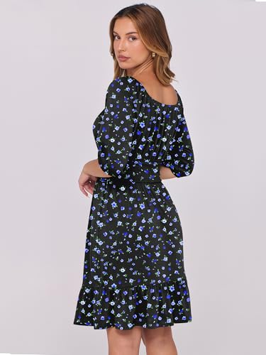 Image of ANRABESS Womens Lantern Short Sleeve Square Neck Casual Flowy Mini Dresses 2026 Holiday Summer Spring Beach Vacation Clothes