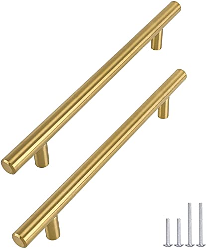 Goldenwarm 6Pack Gold Wardrobe Handles 160mm Hole Center T Bar Gold Kitchen Handles, Hole Centers: 160mm