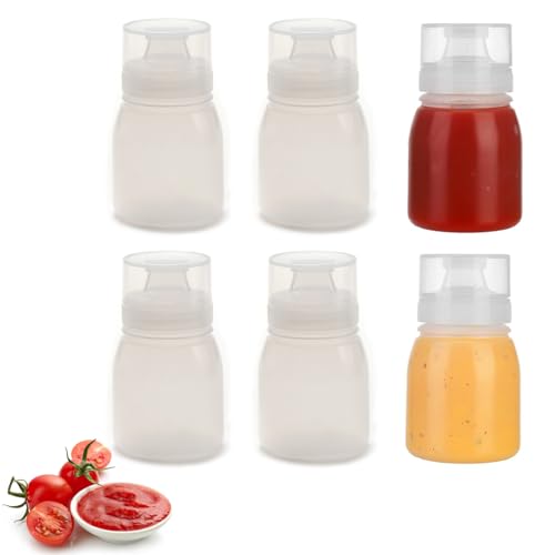BERRYLION 6 Pcs Plastic Squeeze Sauce Bottles with Caps, Reusable Squeeze Condiment Bottles Dispensers, 5 Nozzles Salad Squeeze Bottle, BBQ Sauce, Oil Bottles (180ML)