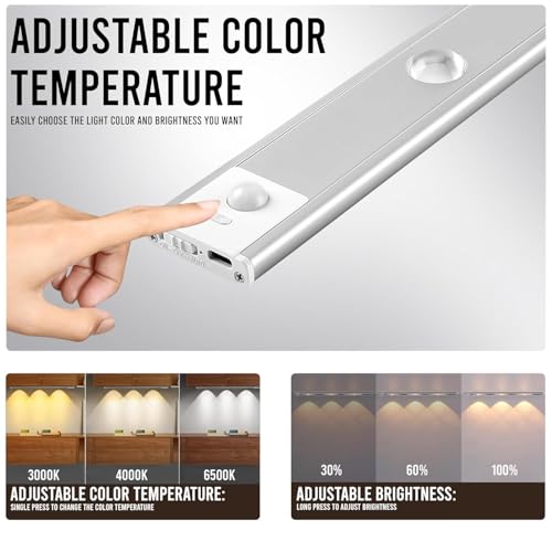 Image of FLYNGO Motion Sensor Under Cabinet LED Light, 3 Color Modes Closet Light with Stepless Dimming for Kitchen, Cabinet, Wardrobe, Bedroom, Cupboard (40CM - Pack of 1)