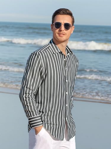 Alex Vando Mens Linen Long Sleeve Casual Button Down Shirt for Men Beach Wedding Shirts3