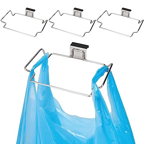 Image of WOPPLXY 4 Pcs Stainless Steel Trash Bag Holder for Kitchen Cabinets Doors and Cupboards, 9.25 x 6 x 1.77 Inch Under Sink Bag Holder for Plastic Bags, Garbage Bag Holder for Cabinet