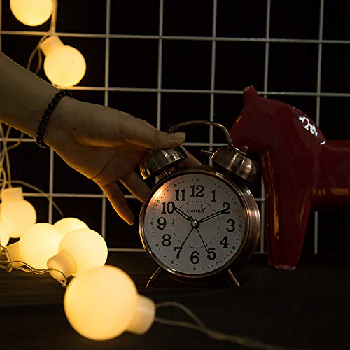Floittuy {Loud Alarm For Deep Sleepers) 4'' Twin Bell Alarm Clock With Backlight For Bedroom And Home Decoration(Red-Brown) #TOP3
