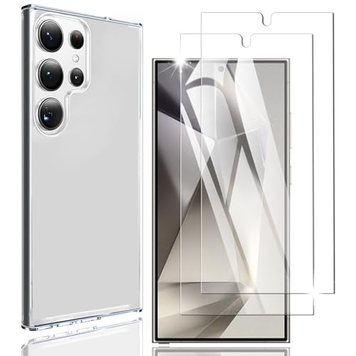 Nutmeg Galaxy S24 Ultra �K���X�t�B�����i2���j+ Galaxy S24 Ultra �P�[�X �N���A�i1���j�y���Ɏq�f�ލ̗p�z SC-52E SCG26 �t�B���� �M�����N�V�[S24 Ultra �ی�t�B���� �J�o�[ �g�уP�[�X �X�}