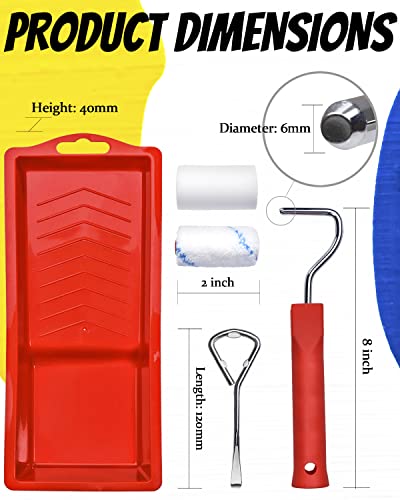 2 inch Paint Roller Kit, PinStone 16pcs Small Paint Roller Tray Set with High-Density Foam Paint Roller and 3/8” Nap Microfiber Covers, Mini Paint Rollers for Painting Walls, Cabinets, Craft, Touch-up - Thumbnail 6