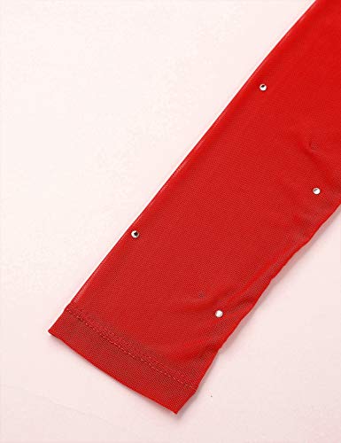 Moily Little Big Girls Mock Neck Mesh Splice Figure Ice Skating Dress Gymnastics Skirted Leotard Red 4 #TOP6