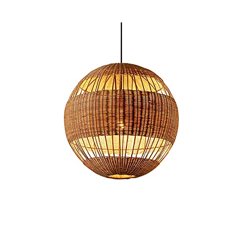 Lampe suspendue rétro HLTYGWX avec abat-jour sphérique tissé pour couloir et salon