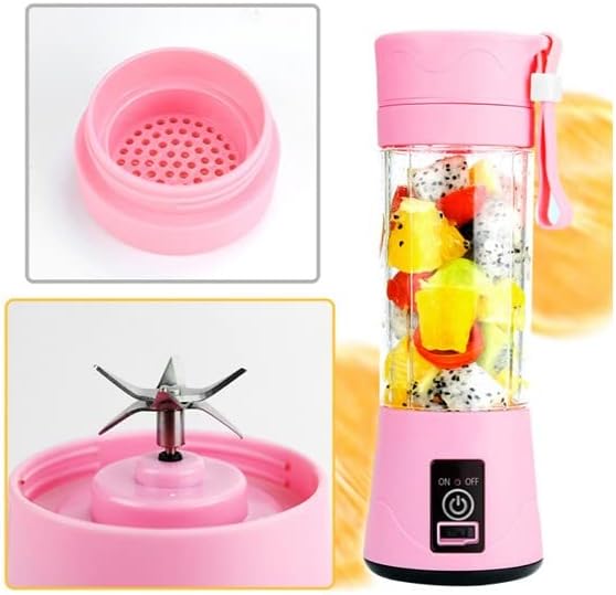 Miniatura 2 de Licuadora portátil de 12.8 fl oz, licuadora de viaje, mini licuadora, mezcladora personal de frutas recargable con USB, para batidos y batidos (rosa)