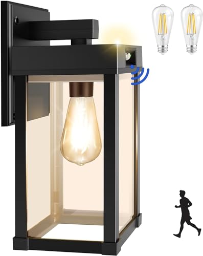 COLBOR Lanterne murale solaire de sécurité extérieure avec détecteur de mouvement et ampoule du crépuscule jusqu'à l'aube, 3 modes, étanche IP65, pour...