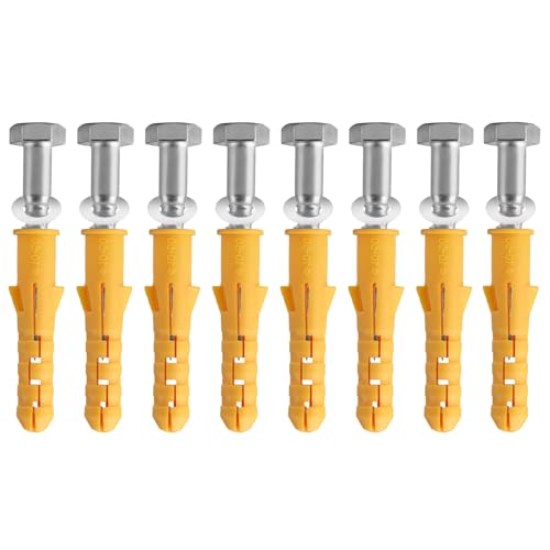 8 Pcs Heavy Duty Masonry Concrete Brick Wall Plugs(M10x50mm) & 8 Pcs Coach Screws(M8x55mm) &8 Washers, Hex Head Lag Screws with Wall Fixings Plugs for TV Bracket Shelves Mounting