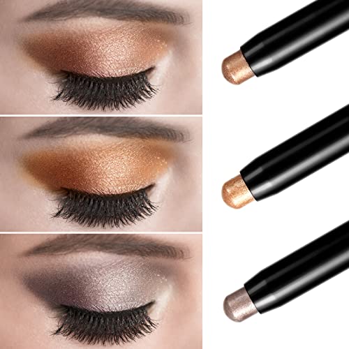 Btremary Eyeshadow 3Pcs Glitter Eyeshadow Stick, Cream Shimmer Waterproof Eyeshadow Sticks Makeup, Brown Gold Smokey Eyeshadow Pencil, Long Lasting Moisturizing, Crease Resistant, No Fall Out #TOP1
