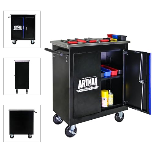 Double-Door Multi-Function Tool Cart with Stainless Steel Countertops
