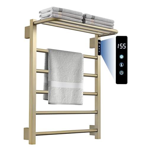 Heated Towel Rack with Timer Brushed Gold 5 Bars