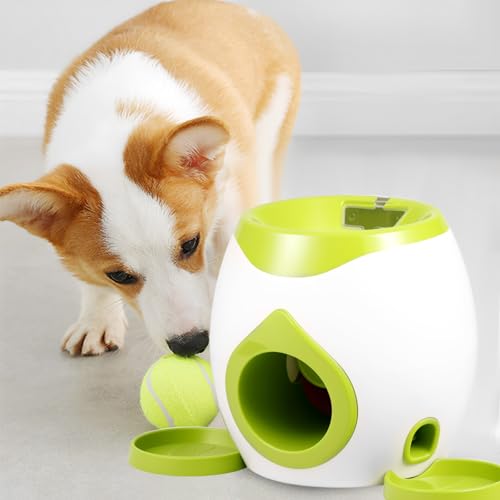 KEGAJEGA Ballwurfmaschine Hund mit 2 Tennisbälle Hunde 2 Tabletts 1 Löffel Automatischer Ballwerfer ABS Tennis Ballmaschine Hund Ball Wurfgerät für den Innen- Außenbereich (Grün)