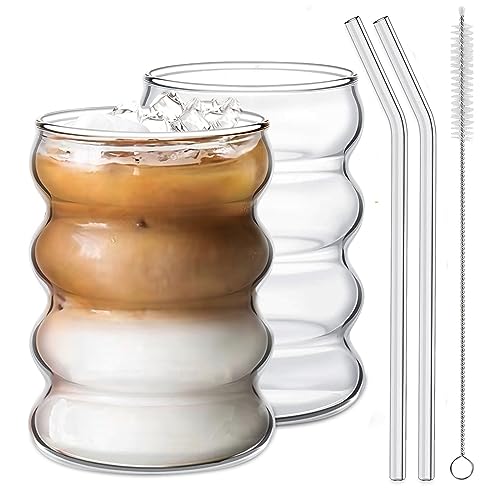 Ework4U Drinking Glasses 2 with Glass Straws