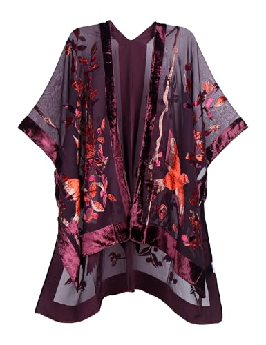 Image of Women's Burnout Velvet Kimono Long Cardigan Cover Up Casual Outfit