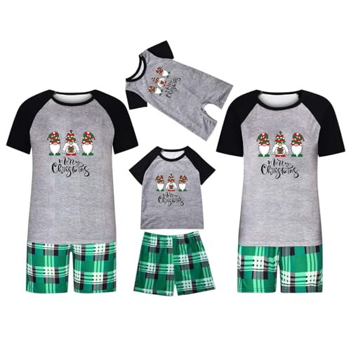 Christmas Outfit For Family Matching Christmas Pyjamas Set 2 Piece Shorts Sets Xmas Tree Print Pyjamas Sets Loungewear Short Sleeve Tops and Shorts Nightwear Holiday Party Grey L